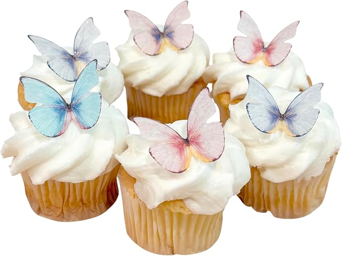 Edible Butterflies with Edible Glitter Kit - Wafer Paper Butterflies for Cakes - Cake Decorations - Cupcake Decorations - Cake Toppers (Soft Pastels)