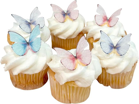 Edible Butterflies with Edible Glitter Kit - Wafer Paper Butterflies for Cakes - Cake Decorations - Cupcake Decorations - Cake Toppers (Soft Pastels)