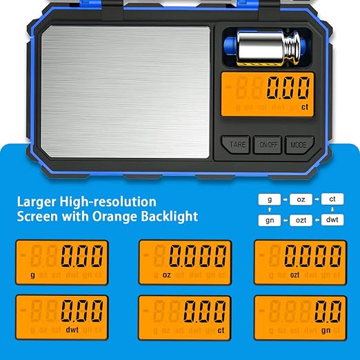 (Upgradaed) Digital Mini Scale, 200g /0.01g Pocket Scale, 50g Calibration Weight, Electronic Smart Scale, 6 Units, LCD Backlit Display, Tare, Auto Off, Stainless Steel (Battery Included)