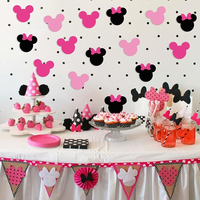 Vuzvuv 48Pcs Girl Mouse Paper Cutouts with 100Pcs Glue Points,Girl Mouse Cut Outs Bulletin Board Decorations for Birthday Party Theme Decor Supplies