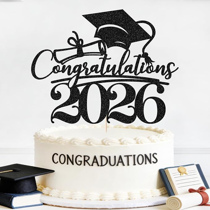 Congratulations 2026 Graduation Cake Topper,Congrats Grad Cake Decor - 2026 High School/College/Senior Graduation Party Decorations Supplies