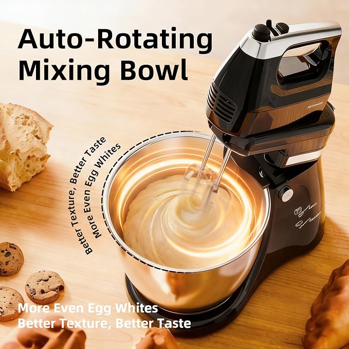 4.8QT 2-in-1 Stand Mixer, Electric Kitchen Mixer with Auto-Rotating Bowl & Tilt-Head, 5-Speed 250W Turbo Baking Machine for Beginners with Beater & Dough Hook for Cookie, Bread, Cake (Black)