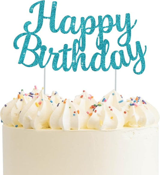 BEISHIDA Lake Blue Happy Birthday Cake Topper, Happy Birthday Cake Bunting Decor,Birthday Party Decoration Supplies，Photo Booth Props