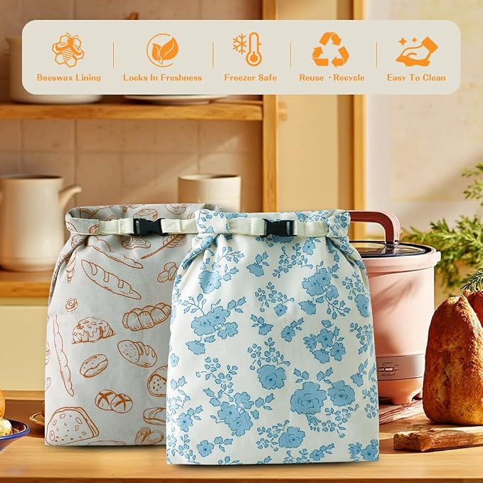 Beeswax Bread Bags for Homemade bread,2 Pack Sourdough Bread Bags,Reusable Bread Bourdough Storage