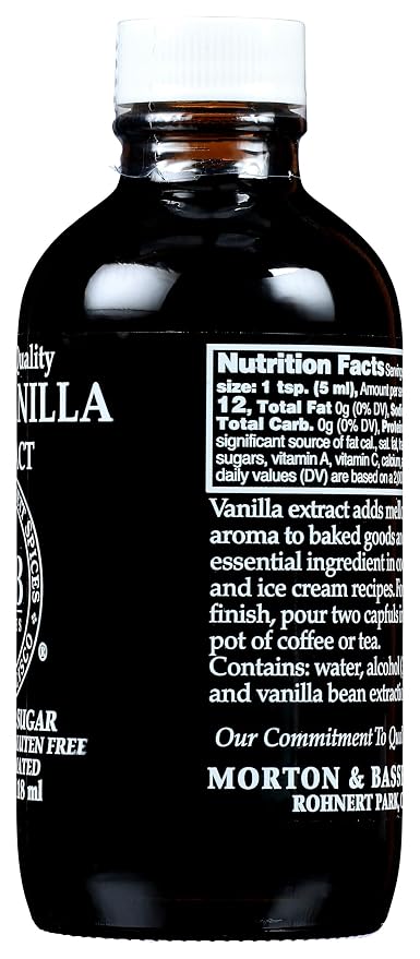 Morton & Bassett Pure Vanilla Extract, 4 fl oz – No Artificial Additives, Non-GMO, Rich & Smooth Flavor for Baking, Desserts & Beverages