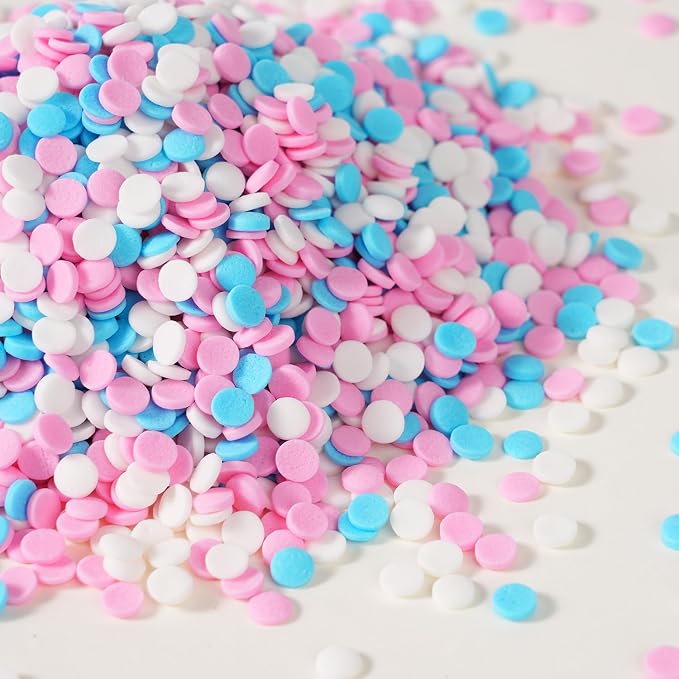 Edible Pink Blue White Sprinkle for Cake Decorating, Confetti Sprinkles, Round Sprinkles, Perfect for Baking, Cake, Cupcakes, Macarons, waffles, Ice Cream, and Cookies(120g/4.23oz)