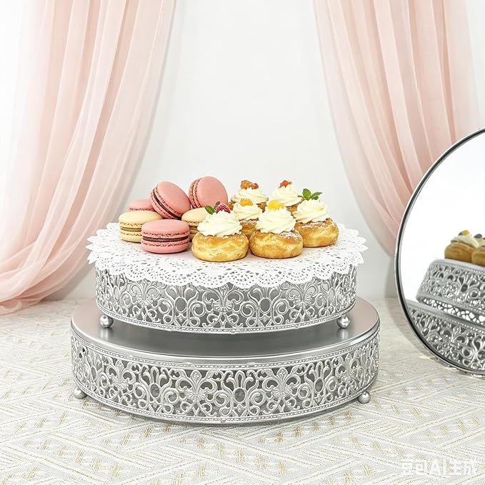 Round Cake Stand Set of 2 Metal Cupcake Stands Dessert Display Plate for Wedding Party Birthday,Matte Silver