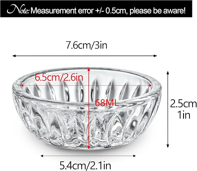 kanpura Mini Glass Bowls, Round Prep Bowl, Dishwasher Safe, Pinch Bowls for Dipping Spices Sauce, Stackable, 2 oz, Set of 6, (Clear)
