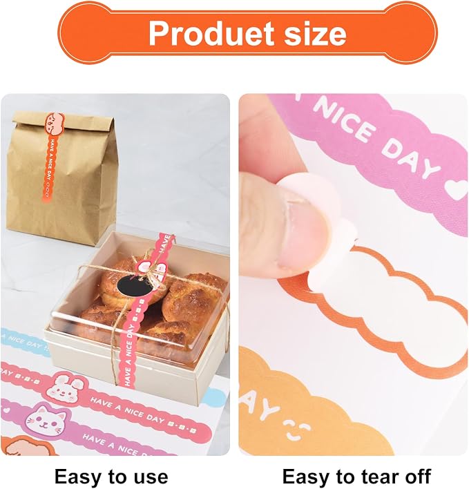 200Pcs Handmade Food Baking Seal Stickers Labels,Cute Cat Dog Long Label Bakery Stickers,Self Adhesive Goods Bakery Sticker Sealing Tamper Proof Sticker for Pastry Bags Lollipops Candy Cake