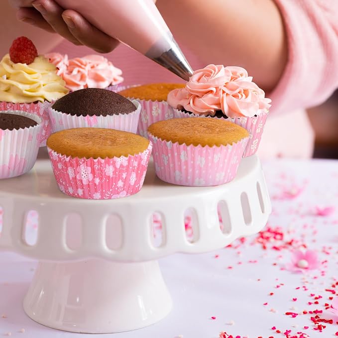 Standard Cupcake Liners 100 Pack, Colorful Paper Baking Cups Food Grade Disposable Cupcake Wrappers Pink Floral Muffin Liners for Birthday Tea Themed Party Decor