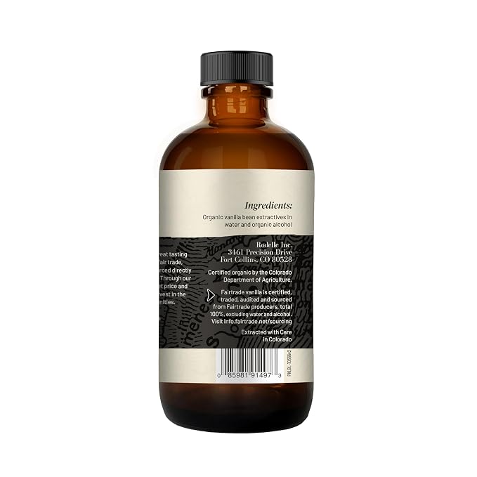 Rodelle Organic Fairtrade Madagascar Vanilla Extract, Made In USA, 8 Fl Oz.