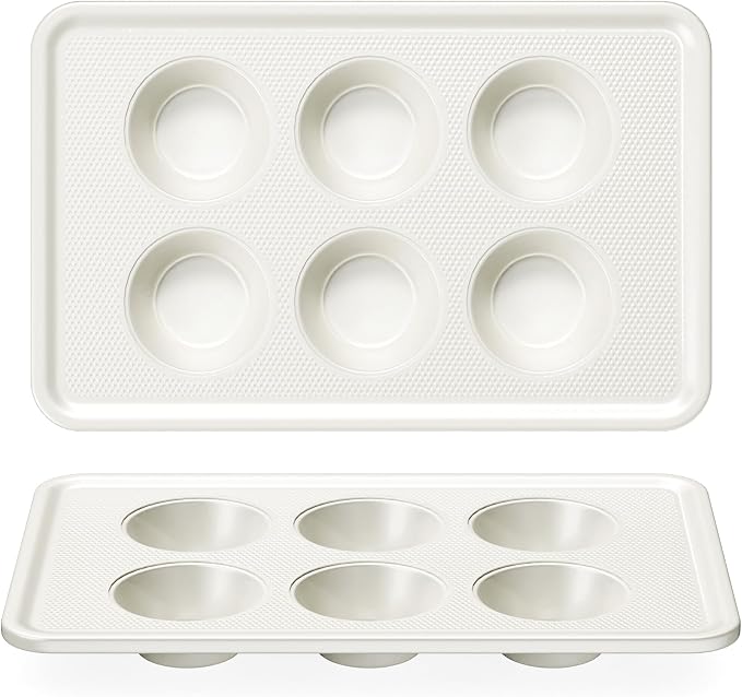 HONGBAKE 2 Pack Nonstick Ceramic Muffin Pan, 6 Cup Muffin tin for Baking, Non-toxic Cupcake Pan, Heavy-duty Aluminized Steel Cupcake Tray with Diamond Texture, Easy To Clean (Cream, 2PCS)