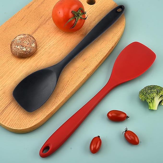 2 Pcs Silicone Spatula Spoon Set, Heat Resistant Spoonula & Flexible Scrapers for Baking Mixing, Non-Stick Kitchen Utensils - Seamless Soft Cooking Scoop, Serving Spatula for Bowls, Cookware