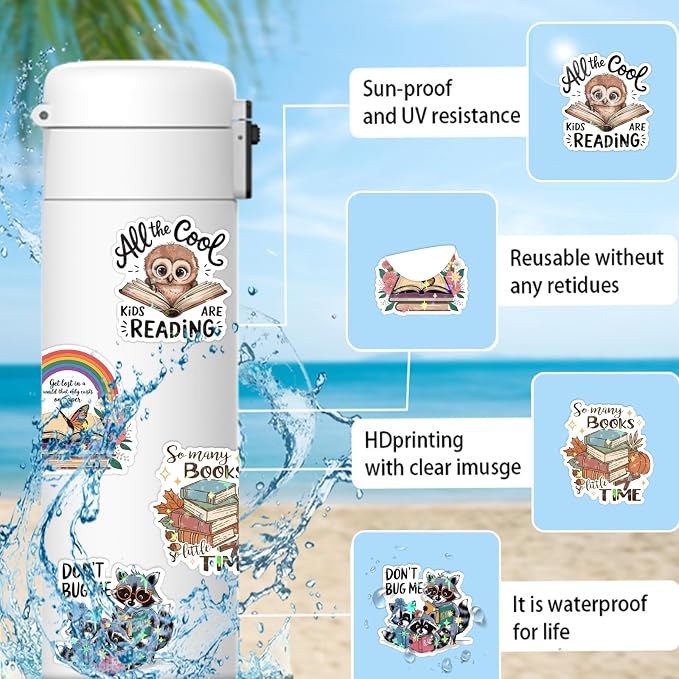 300+ PCS Book Stickers Pack for Kindle Water Bottle Laptop - Waterproof Vinyl Scrapbook Journaling Supplies Cute Bookish Stickers Gift Book Lovers Booktok Accessories (Book Stickers)