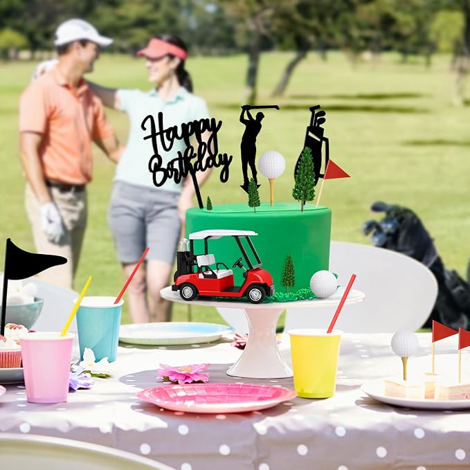 Hooqict 21 Pieces Golf Cake Decorations with Mini Cart, Ball, Clubs, Red Flag Golf Cake Toppers & Cupcake Toppers for Men Sports Themed Birthday Party Decorations Supplies