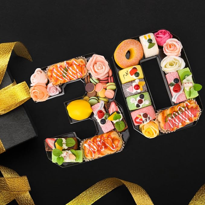 Cardboard Number for Charcuterie 30 Set Fillable Tray 10.2'' Black Charcuterie Paper Box for 30th Birthday Anniversary Party Decorations Chocolate Candy Cupcake Container
