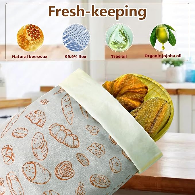 Beeswax Bread Bags for Homemade bread,2 Pack Sourdough Bread Bags,Reusable Bread Bourdough Storage
