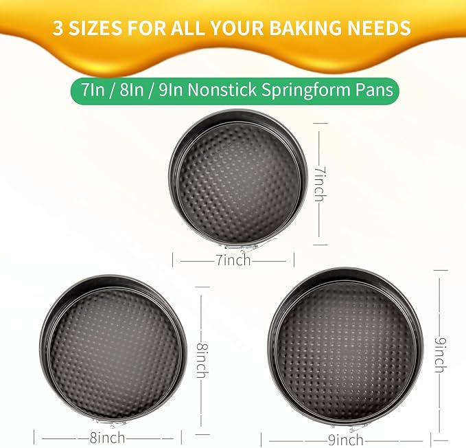 Springform Pan Set, 7 8 9 Inch Leakproof Cheesecake Pans | Premium nonstick carbon steel; Leak-resistant design; Ideal for cheesecake, mousse and layer cakes