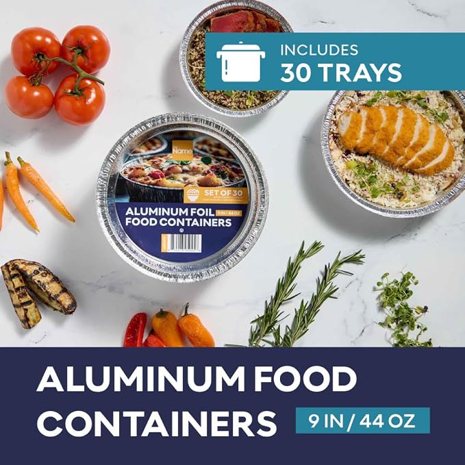 The Name 9" Round 30 Pack Aluminum Foil Pans Disposable Pie Tins, Mini Pans, Tart Baking Trays, Oven/Freezer Safe, Perfect for Apple Pie, Pumpkin Pie, Quiche, Pot Pie, Cobbler, Catering & Food Service