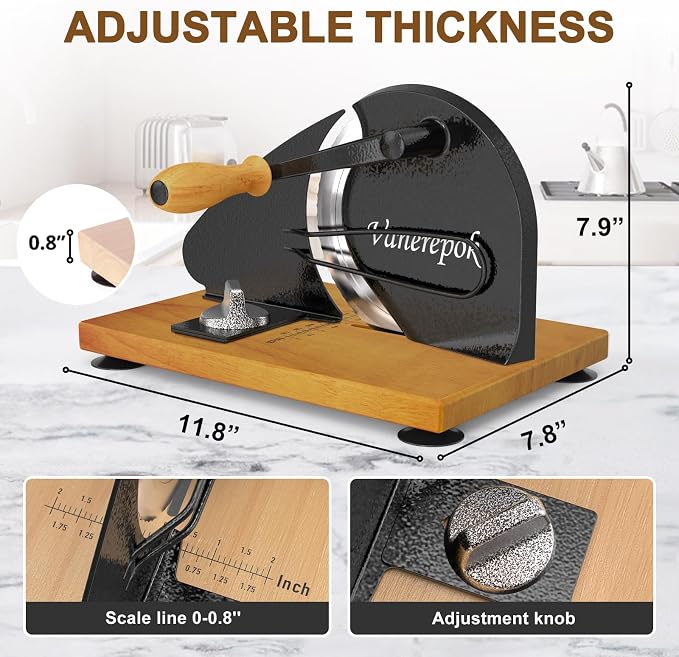 vanerepok Upgrade Manual Bread Slicer for Homemade Sourdough Bread, Classic Hand Crank Home Bread Slicer With Scale Line and Steel Fence, Sharp Blade, Adjustable Width for Homemade & Commercial Use