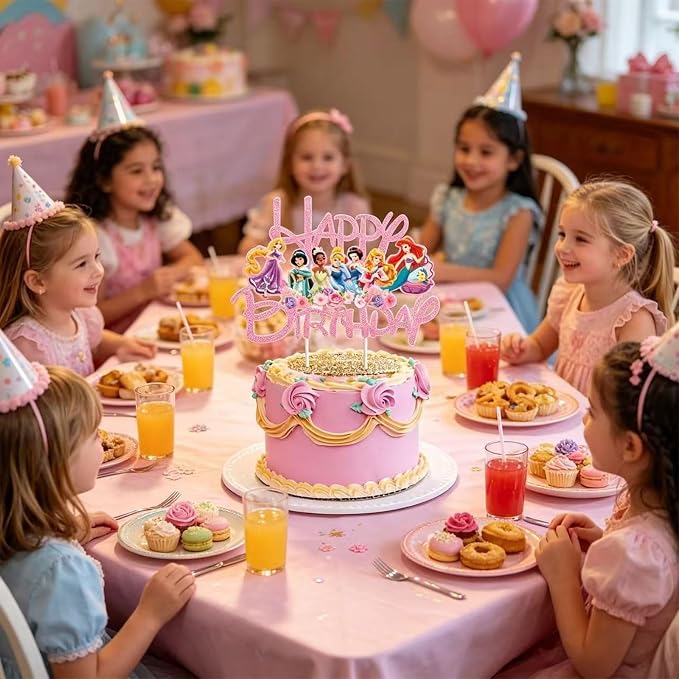 Glitter Princess Cake Topper, Cute Happy Birthday Cake Topper, Birthday Party Supplies, Princess Themed Party Decorations for Girls