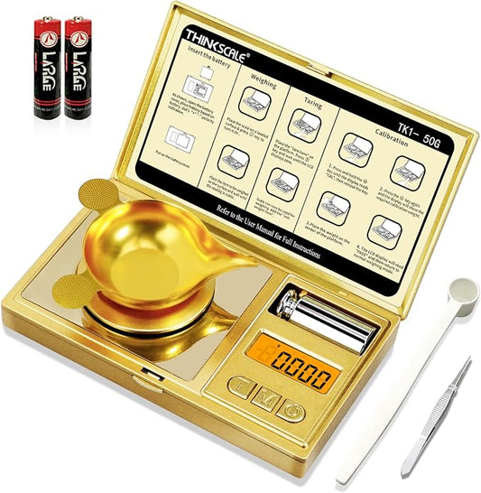 THINKSCALE Milligram Scale 50g x 0.001g, Powder Scale for Reloading Gold | Mg Scale for Powder & Reloading, 50g Calibration Weight, Scoop, Pan, Tweezers, Tare, LCD Display