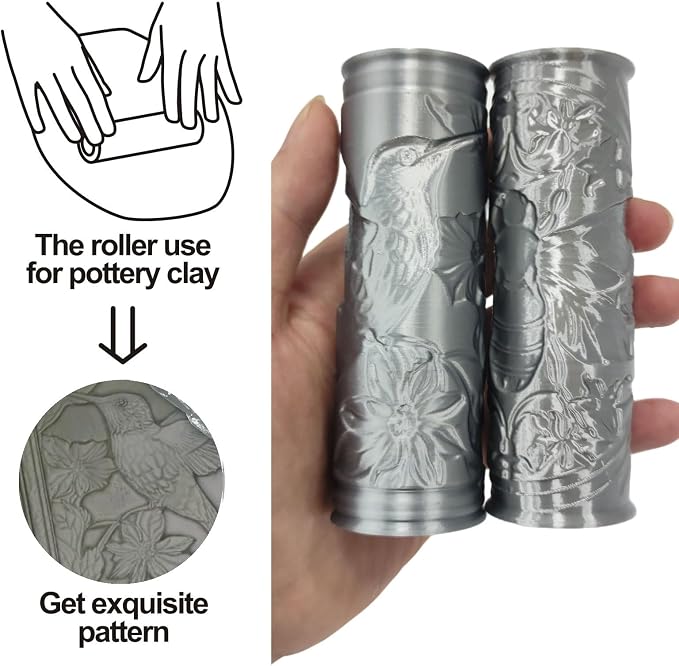 Pottery Clay Animal Texture Roller,Polymer Molding Art Hand Rollers Tools,Embossing Pattern Rolling Pins for DIY Crafts Making,4.1 Inches,Hummingbird and Bee,2 Piece
