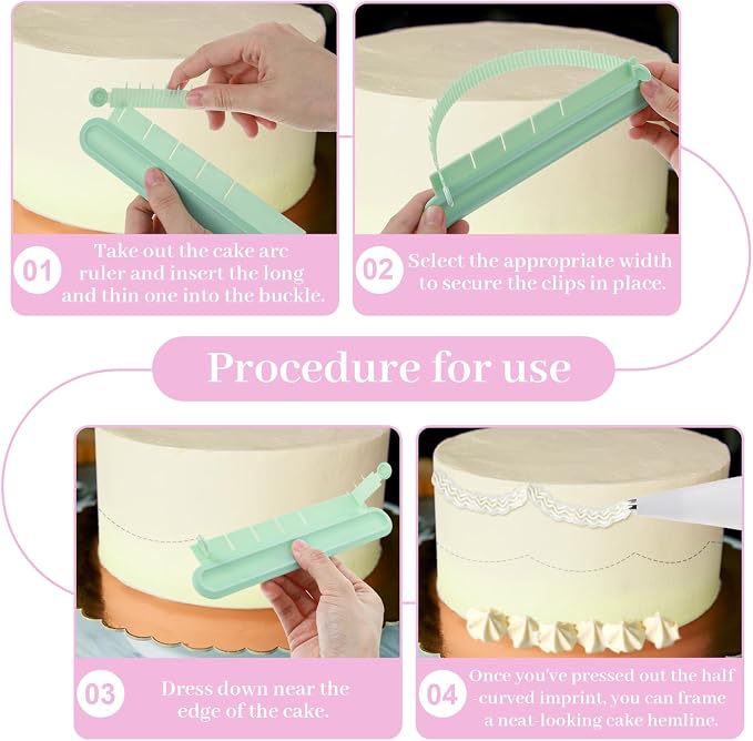 4 Pcs Cake Arch Guide Tool, Cake Decorating Tools for Fondant Icing Decorating Measuring Tools for Beginners, Convenient for Controlling the Size and Position of the Arc, White Pink Green Orange