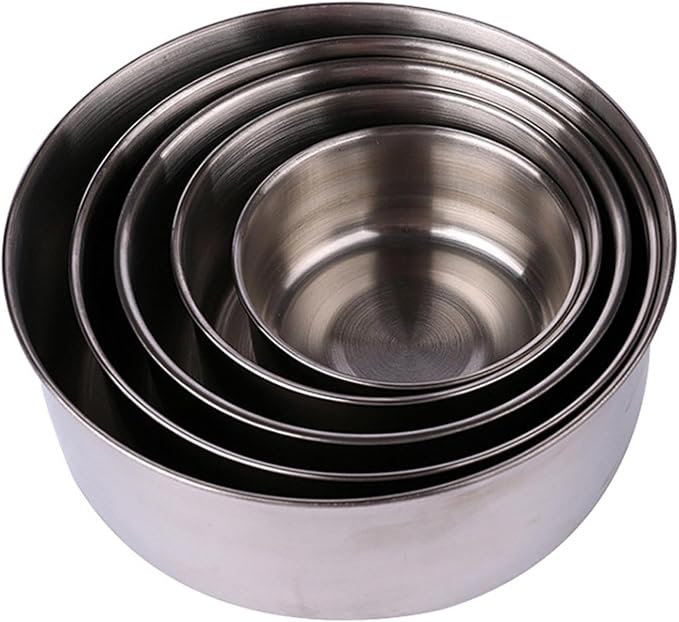 Stainless Steel Mixing Bowl Set of 5, Nesting Mixing Bowl with Clear Plastic Lid, Rice Soup Bowls Durable & Reusable, Food Container for Prepping Serving Storing
