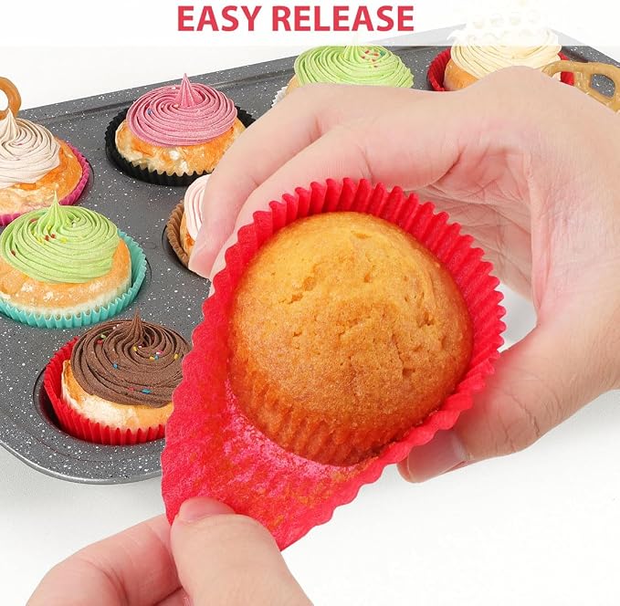 Standard Red Cupcake Liners for Baking 200 Counts - Caperci Greaseproof Muffin Baking Cups for Wedding Birthday Party Baby Shower Festivals (Red)
