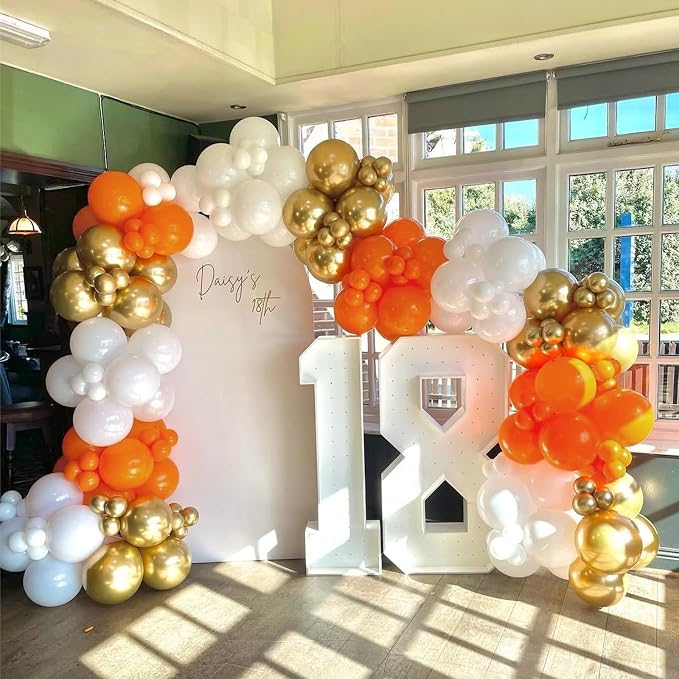 Orange and White Balloons Garland Arch Kit 154pcs Orange White Metallic Gold and Confetti Balloons for Thanksgiving Birthday Graduation Baby Shower Wedding Party Decorations