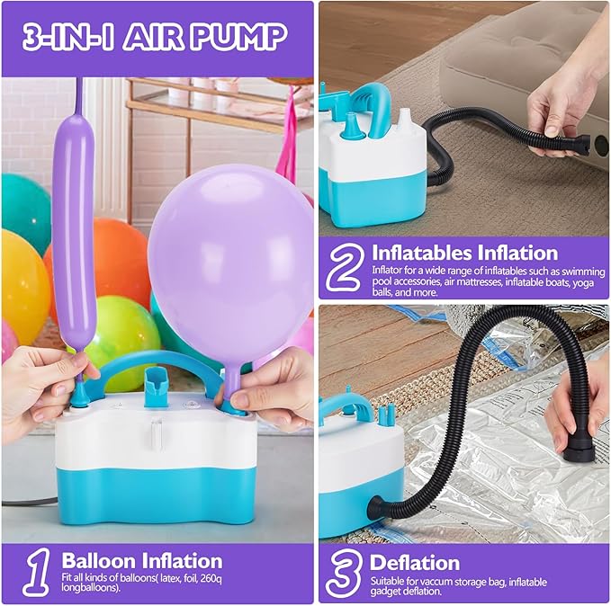 AGPTEK Electric Air Balloon Pump, 110V 600W Rose Red Portable Dual Nozzle Inflator/Blower for Party Decoration