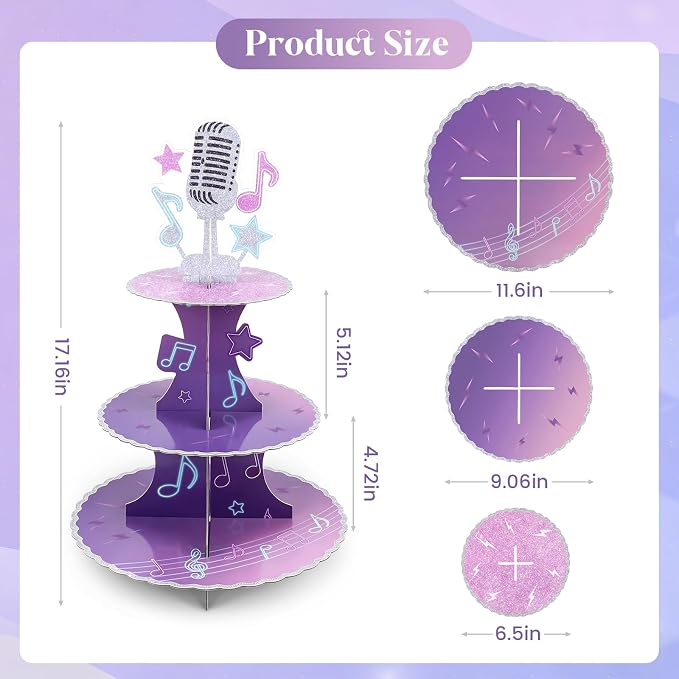 Kpop Cupcake Toppers Stand,Crack Energy Design,Kpop Birthday Decorations | Classic Musical Notes,Staves Design,Easy Assemble & Foldable Storage,3 Tier Kpop Cake Topper Stand for Kpop Party Decoration
