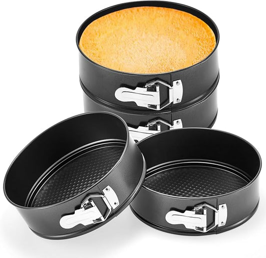 Funnymoom 4 Pcs 8 Inch Non Stick Springform Pan with Removable Bottom Carbon Steel Cheesecake Pan Round Springform Cake Mold with Stainless Steel Spring Buckles for Baking Kitchens Restaurant