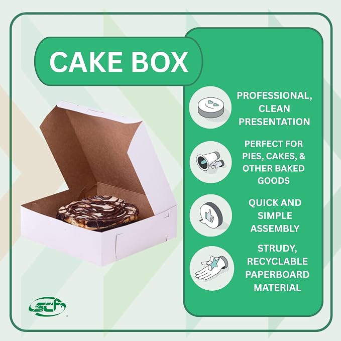 Southern Champion Tray 0933 Premium Clay Coated Kraft Paperboard White Non-Window Lock Corner Bakery Box, 8" Length x 8" Width x 2-1/2" Height (Case of 250)