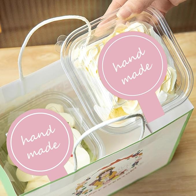 300pcs Pink Handmade Food Baking Label Stickers for Baked Goods Packaging (StyleC)