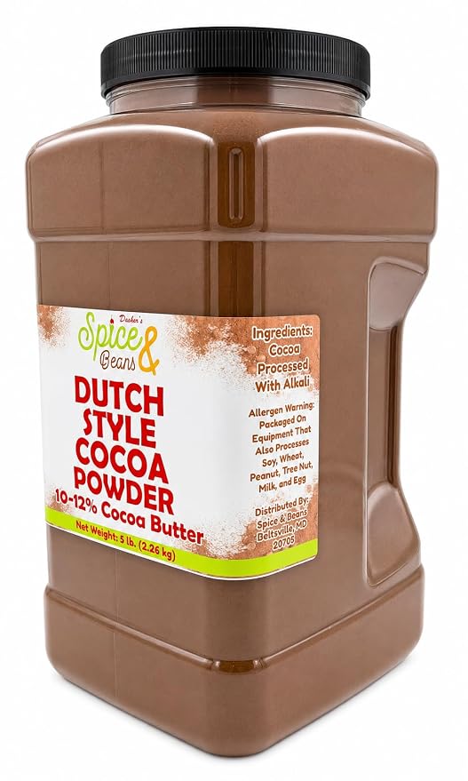 Dutch Process Cocoa Powder | 100% Unsweetened Cocoa | Bulk 5 lb Container | Rich Dark Baking Cocoa for Brownies, Cakes, Hot Chocolate & Smoothies | Dasher’s Spice & Beans