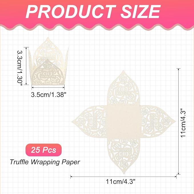 uxcell 25 PCS Truffle Wrappers 0.43x0.43 Inch Square Cupcake Liners Baking Wrappers Hollow Out Paper Dessert Cups for Wedding Birthday Beige