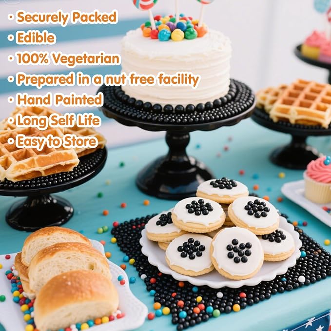 Edible Black Pearl Sprinkles,Holiday Pearls Sugar Sprinkle,130g Mix Size Baking Cake Decorations Candy,Cupcake Toppers,Cookie Decorating Donuts Ice Cream Toppings,Birthday Party Supplies