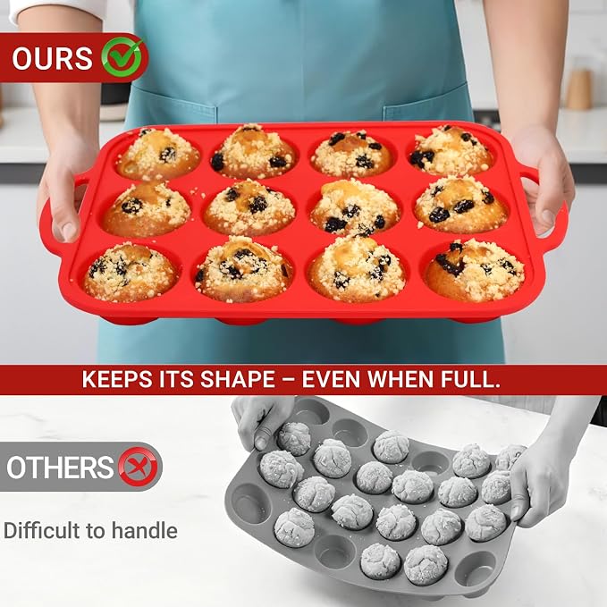 Silicone Mini Muffin Pans for Baking 24 Cup with Steel Frame Non-Stick,2Pack Small Cupcake Pan, BPA Free Food Grade, Easy Release,Dishwasher Oven Freezer Microwave Safe for Muffin Tin Cake Pop Molds