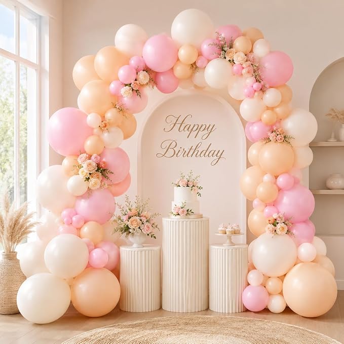 Neutral Balloons Arch Kit, 122Pcs Macaron Pink Nude Ivory White Matte Balloons for Girls Boho Dusty Pink Birthday Bridal Wedding Engagement Party Anniversary Decorations