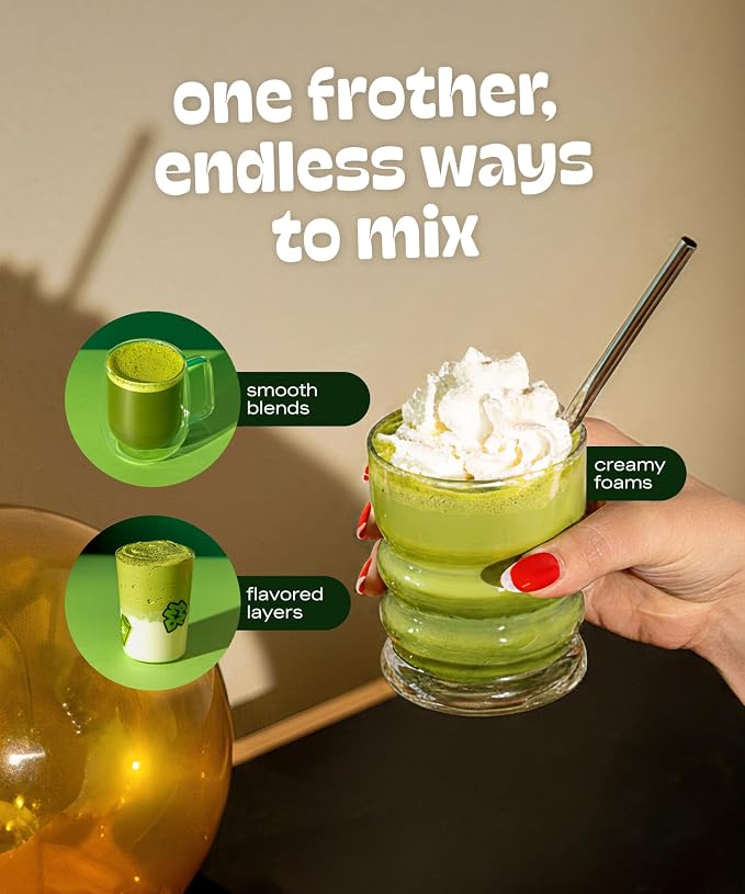 Matcha DNA Handheld Milk Frother Wand. Stainless Steel Electric Matcha Whisk, Lightweight. Hand Mixer for Coffee, Matcha Lattes, Protein Shakes & Drinks. Battery Operated Milk Frother Handheld Whisk