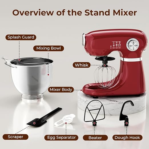 Electactic Stand Mixer With 12-Speed,5.3 QT Quiet Operation Electric Mixer With Tilt Head, Kitchen Mixer with Egg Whisk, Dough Hook, Flat Beater for Gift & Daily Use