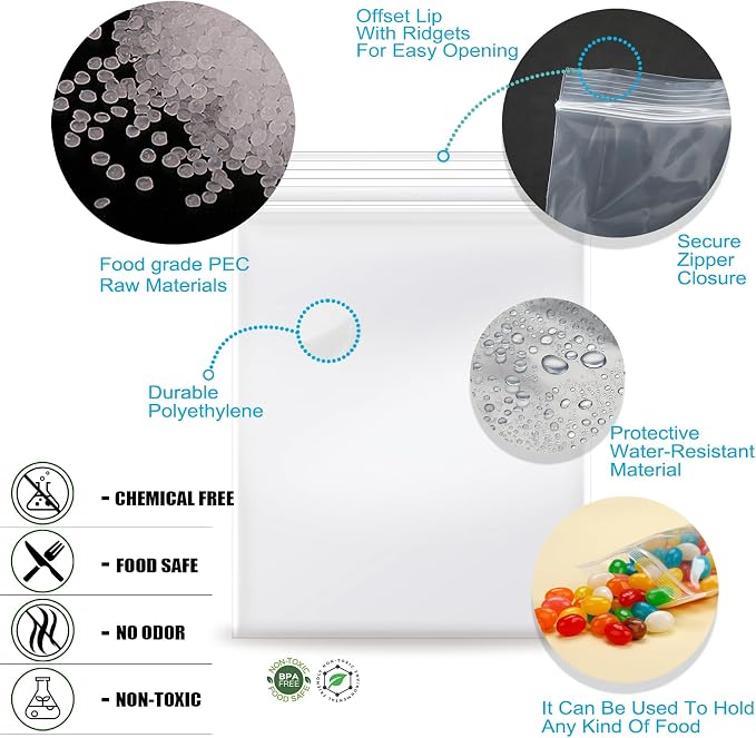 2''x 2'', (Pack of 100) 2 mil Thick Clear Plastic Reclosable Zip Poly Bags with Resealable Lock Seal Zipper for Photo, Jewelry, Bakery, Treats, Travel, Storage, Packaging & Shipping