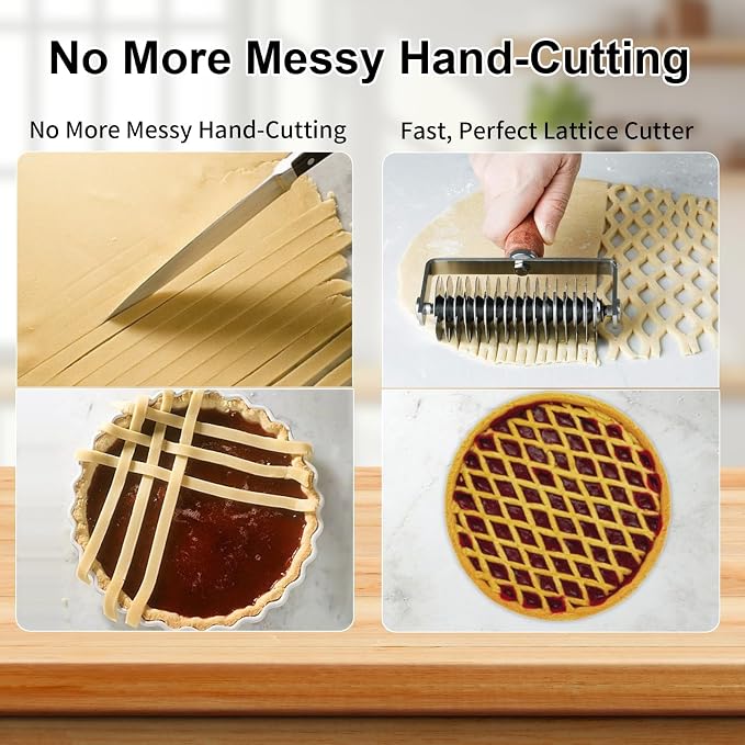 Pastry Lattice Roller Cutter,Stainless Steel Pie & Pizza Pastry Roller maker for Pastry Dough,Pizza Bread and Beef Wellington,Pie Crust Cutter for Even Decorative Crusts,Baking Gift for Home Bakers