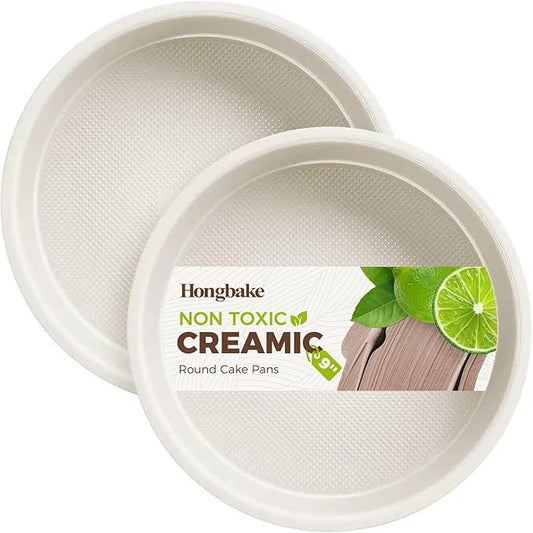 HONGBAKE Nonstick Ceramic 9 Inch Round Cake Pan Set of 2, Heavy-Duty Aluminized Steel Round Cake Pans with Diamond Texture, Non-Toxic Cake Molds, Cake Pans 9 Inch Round for Baking Cheesecake, Cream
