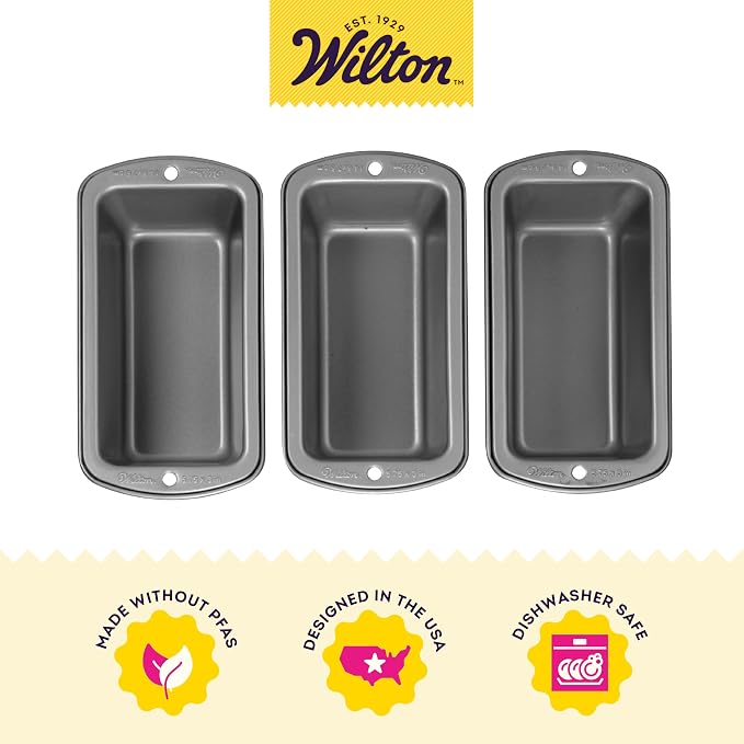 Wilton Recipe Right Loaf Pan for Baking, Mini Size, Single Cavity, Set of 3
