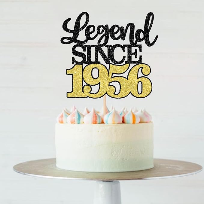 1 PCS Legend Since 1956 Cake Topper Black Gold Glitter Seventy Happy 70th Birthday Cake Pick Cheers to 70 Years Cake Decoration for 70th Birthday Anniversary Party Decorations Supplies