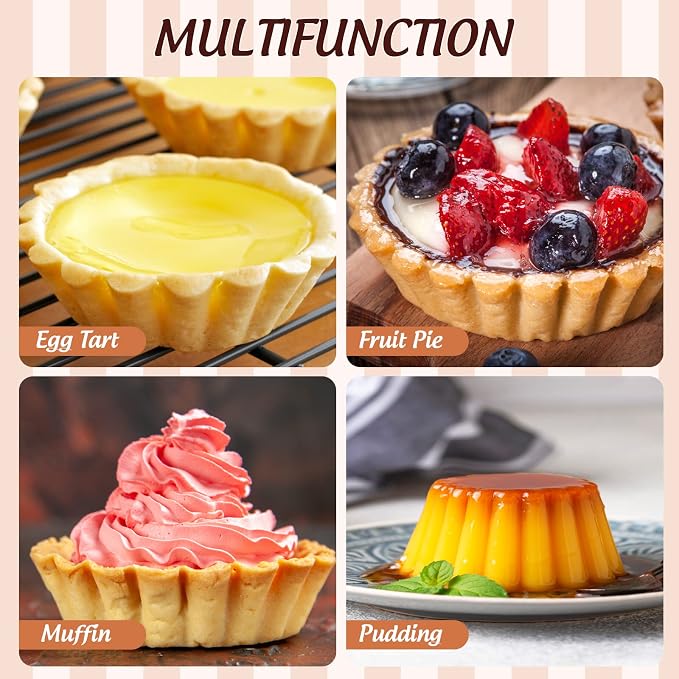 20 Pack Egg Tart Pans, 2.2 x 0.8in Mini Metal Cupcake Pans Pie Cookie Muffin Tins Reusable Baking Mold Cups