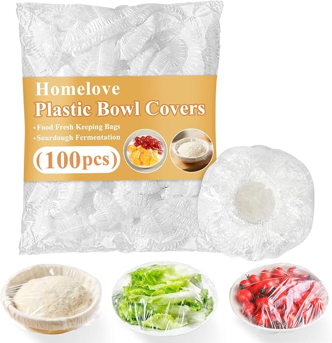 Homelove 100pcs Bowl Covers Bread Proofing - Plastic Wrap for Food Sourdough Bread Baking Rising Elastic Reusable Plate Covers Outdoor Food Fresh Keeping Bags Shower Cap Hair Deep Conditioning